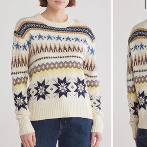Cotton Emporium Cream and Blue Fair Isle Sweater